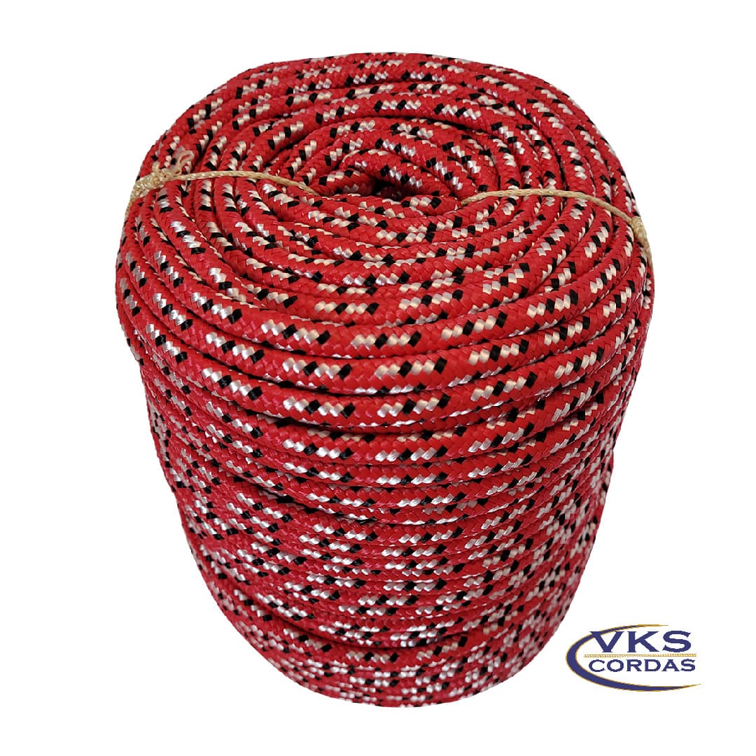 Corda Náutica Trançada 8mm Vermelho Rajada Especial - 100m